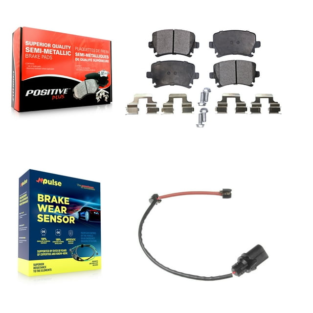 Positive Plus Rear Semi-Metallic Disc Brake Pads and Wear Sensors Kit for Car 2011 Audi A6 KPW-100974