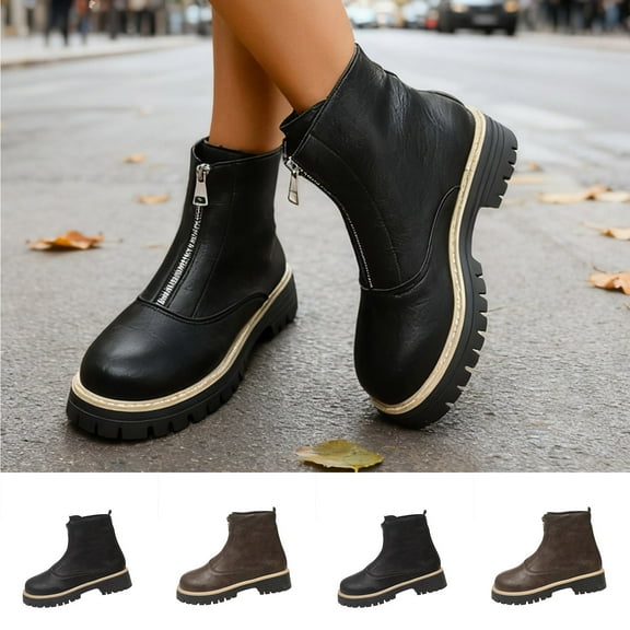 Busydd Women's Ankle Boots & Booties Fashion Fall Winter Boots for Women Solid Color Round Toe Block Heel Womens Boots 5.5
