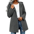 thumbnail image 2 of Women 100% Cotton Cable Knit Hooded Sevevn Long Coat Full Zip Front Long Sleeve Pocket Warm Casual Outer Jacket, 2 of 7