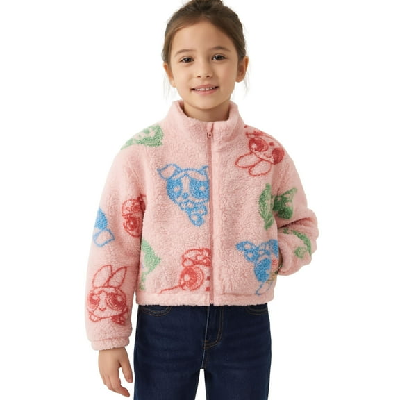 Powerpuff Girls Sherpa Coat Jacket, Fleece Mock Neck Full Zip Coat for Little Girls 4-6X