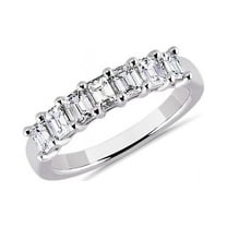 Diamond-Capitals 0.70 Ct Shiny Moissanite Emerald Shape Eternity Band for Women Solid 18K White Gold Size 6.5