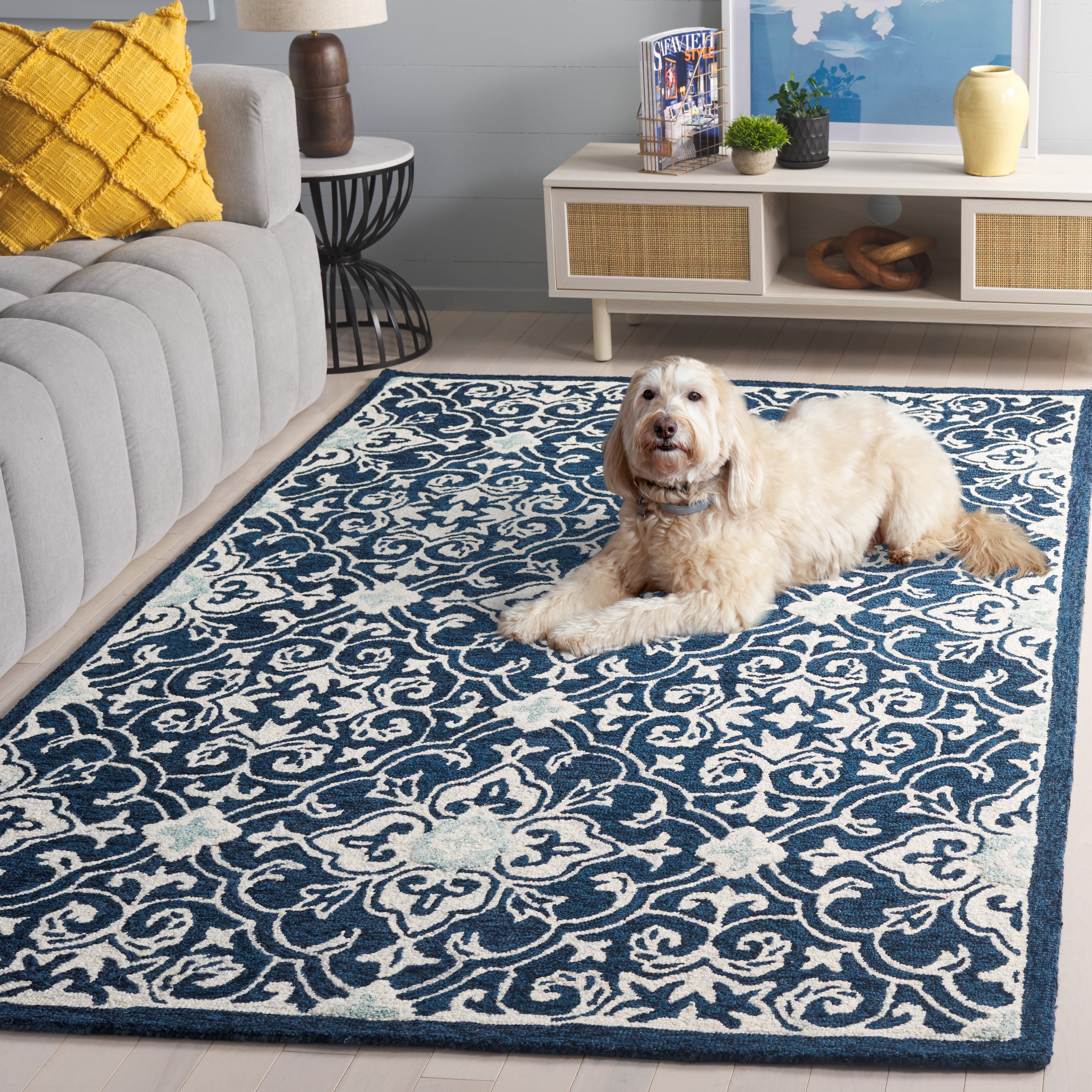 SAFAVIEH Roslyn Aleta Geometric Area Rug, Navy/Light Blue, 9' x 12'