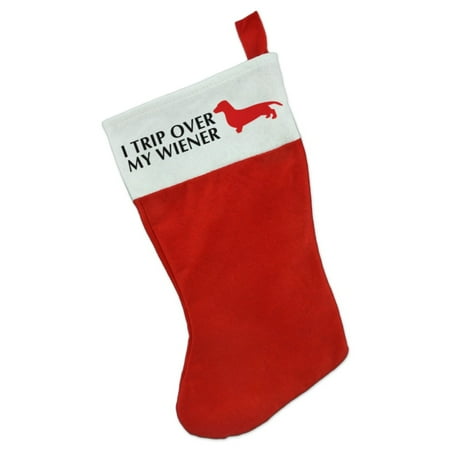 Funky Christmas Stocking I Trip Over My Wiener Dachshund Funny Christmas Holiday Felt Stocking ()