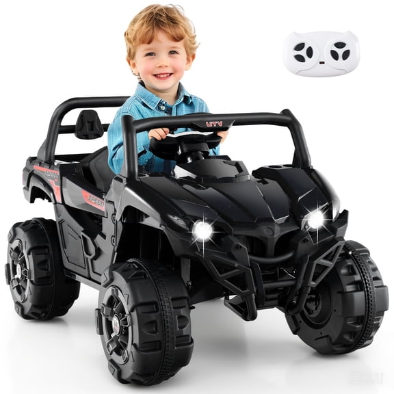 OLAKIDS 12V Ride on UTV, Battery Powered Off-Road Kids Electric Vehicles with Remote Control, Music, Horn, MP3, Lights, 3 Speeds, Soft Start, Ride on Truck for 3 Boys Girls