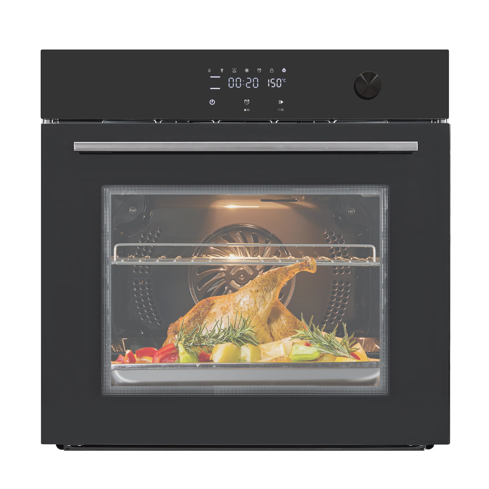 24" Built-In Electric Oven, Stainless Steel Single Wall Oven, 2.5Cu.Ft Convection Oven with Touch Screen and 3-Layer Insulated Glass Door - 240V 3000W Power for Fast Cooking, Black