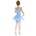 thumbnail image 3 of Oudiya Girls Light Blue Dance Leotard with Ruffle Sleeve Shiny Ballet Tutu Skirt, 3-4Y, 3 of 9
