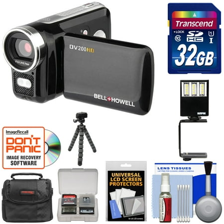 Bell & Howell DV200HD HD Video Camera Camcorder with Built-in Video Light 32GB Card + Video Light + Tripod + Case +