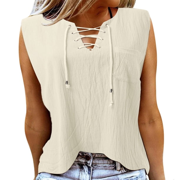 Playeras,Blusas y Tops,Ropa para Mujer Correr camisetas sin mangas para las mujeres Camiseta sin mangas transpirable con cuello en V para mujer (Beige, XXXL)