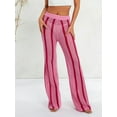 thumbnail image 2 of hirigin Women's Spring Autumn Knitted Hollow Pants Elastic Band Straight Leg Striped Trousers, 2 of 9