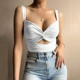 thumbnail image 2 of MESSUEN Camisole Tops for Women Halter Going Out Tops V-neck Crop Deep V Neck Vest Kink Elastic Lace Up Sleeveless Halter Top for Women Summer Casual Summer Outfits for Women White L, 2 of 6