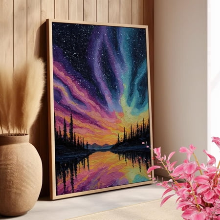 Colorful Northern Lights Wall Art, Aurora Night Sky Decor, Unframed Paper Print Size 8x12