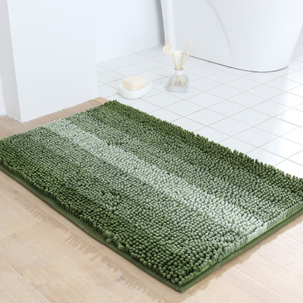FUDAKUNA Fluffy Chenille Bathroom Rugs Anti-slip Absorbent  19.6" x 31.5" Green Stripes Decor Bath Mat Machine Washable