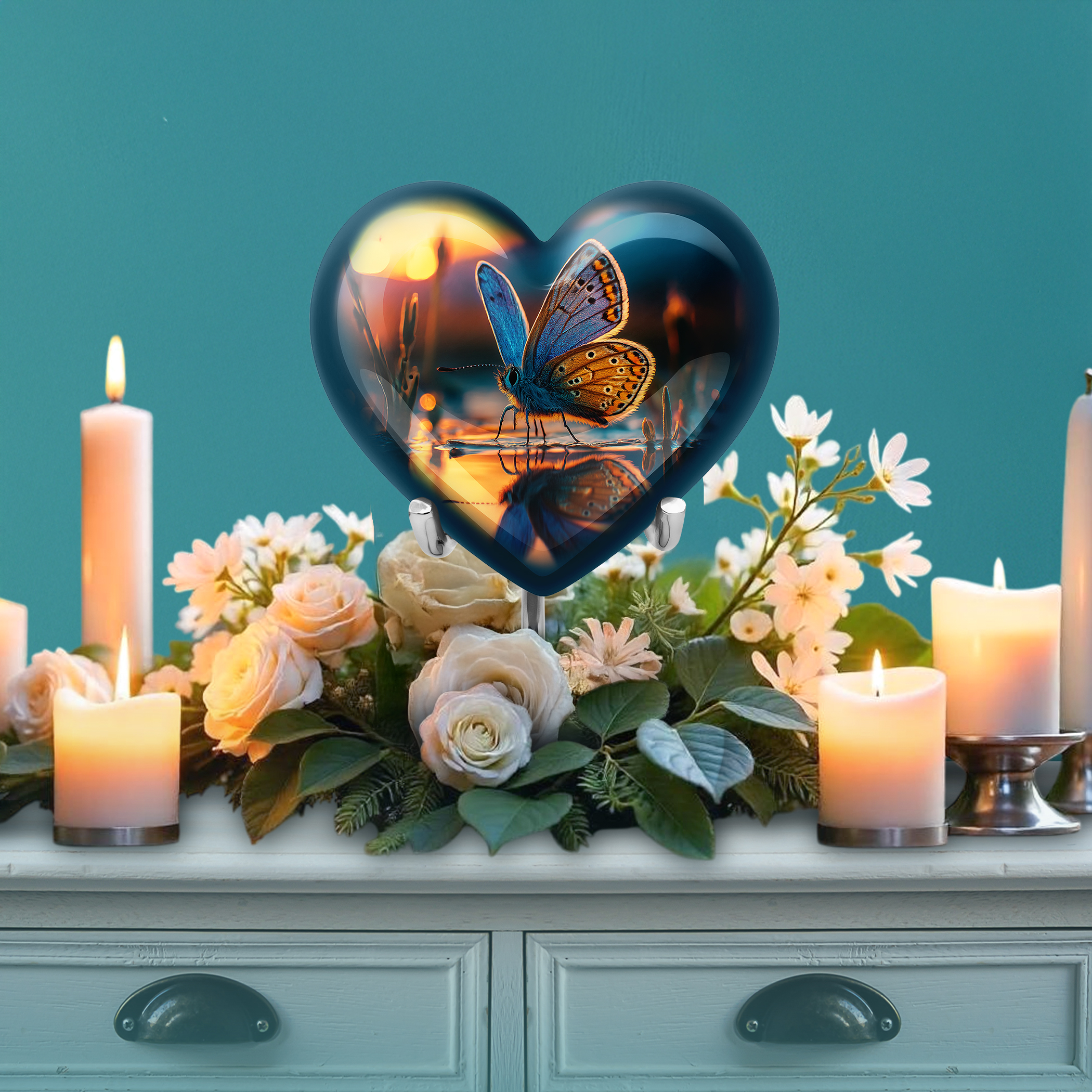 SABURIAL Butterfly Urn - Beautiful Cremation Urns For Mom & Dad Ash - Unique Memorial Urn For Adult Women Ashes - Beautiful Handmade Urns For Ash - Combo - 8 Inch Large & 3 Inch