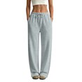 thumbnail image 2 of QWKLEAJ Women's Fleece Lined Wide Leg Sweatpants Drawstring Elastic Waist Loose Straight Jogger Pants Casual Athletic Trousers with Pockets Light Gray L, 2 of 8