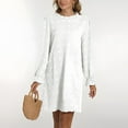 thumbnail image 2 of BangWanChi White Dress Women Women Casual Fashion Solid Bubble Embroidered Furball Loose Long Sleeve Round Neck Dress, 2 of 7