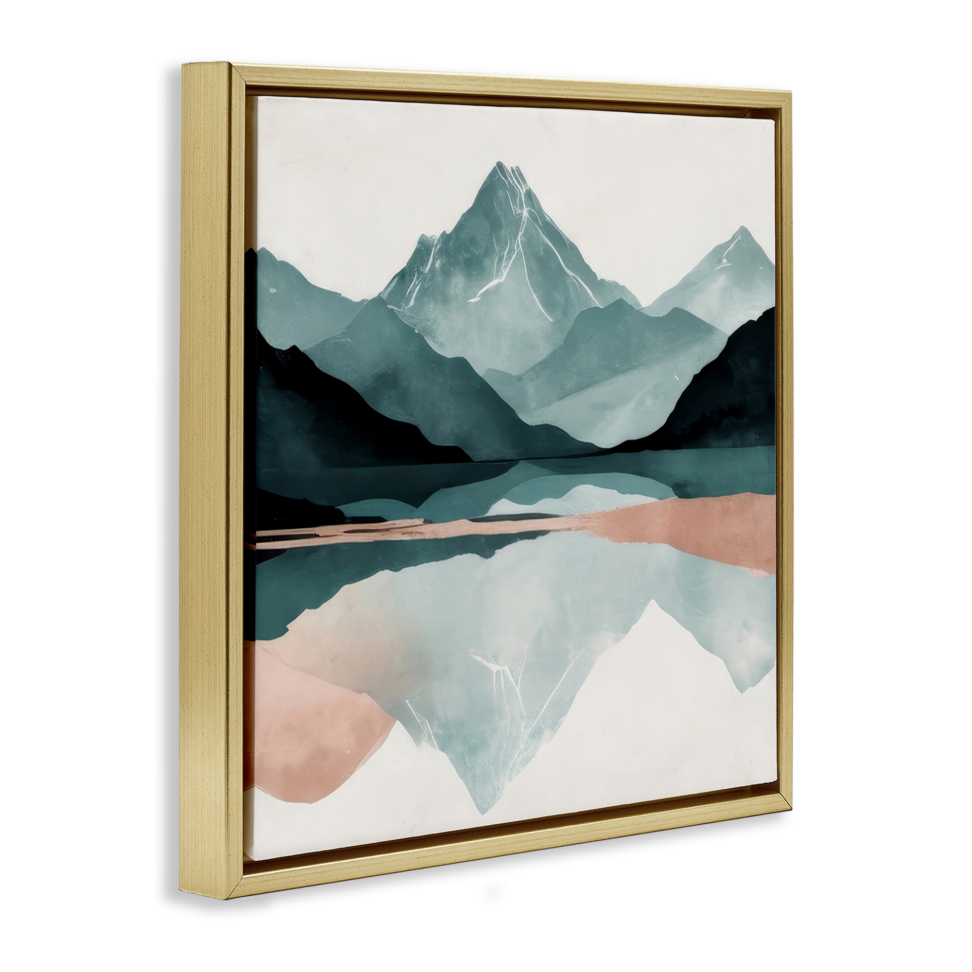 Stupell Industries Reflections of High Peaks Landscape & Nature Painting Gold Floater Framed Canvas Art Print Wall Art, 25 x 25