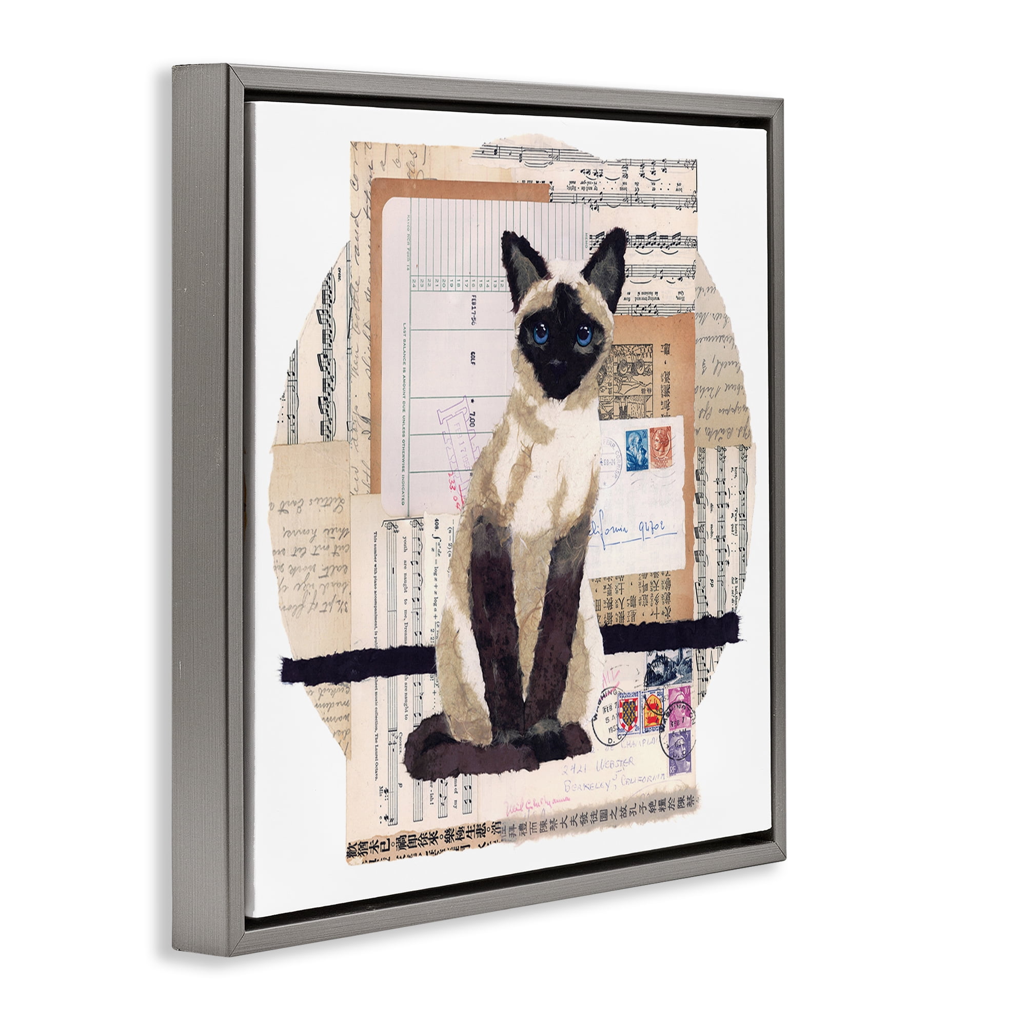 Stupell Industries Siamese Cat Collage Animals & Insects Painting Gray Floater Framed Canvas Art Print Wall Art, 25 x 25