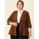 thumbnail image 2 of Blazers de talgrande pamujer, con volantes, cuello en V, botones, fruncidos, casual, Peplum Blazer Marrón 3XL, 2 of 5