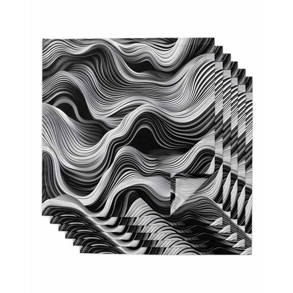 nqOlkjepod Abstract Waves Cloth Napkins Set of 6 Reusable Dinner Napkins, Black Grey Modern Geometric Striped Cocktail Napkin Washable Table Napkins for Wedding/Holiday Party/Baby Shower 20"x20"