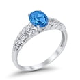 thumbnail image 3 of Solitaire Floral Accent Oval Blue Topaz CZ Ring 925 Sterling Silver Size 8, 3 of 3