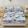 thumbnail image 2 of ZIATUBLES Flower Twin XL Size Sheet Set 3 Pcs, 1 Fitted Sheet and 2 Pillowcases, Blue Orange Bed Sheets with Elasticized 9.8" Pocket Soft Comfy Cooling Bedding Set, 2 of 5