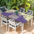 thumbnail image 2 of Happy Easter Rabbits Table Cloths for 4 Foot Rectangle Tables, Spring Daisy Purple Silhouette Wooden Grain Patio Waterproof Elastic Fitted Tablecloths, Washable Rectangular Table Cover for Camping, 2 of 8