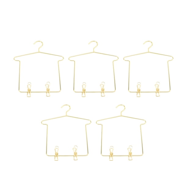 5 piezas Zulema Vestido percha en miniatura Colgador de ropa de casa de muñecas Dorado