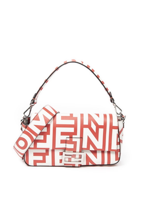 Pre-Owned Fendi Red/White Baguette Shoulder Bag Printed Leather