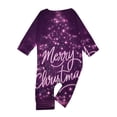 thumbnail image 3 of Yuaguia Family Matching Christmas Pajamas, Merry Christmas Letter Purple Sparkle Print Long Sleeve Top and Matching Lounge Pants Sleepwear Set, Baby 3 Months, 3 of 5