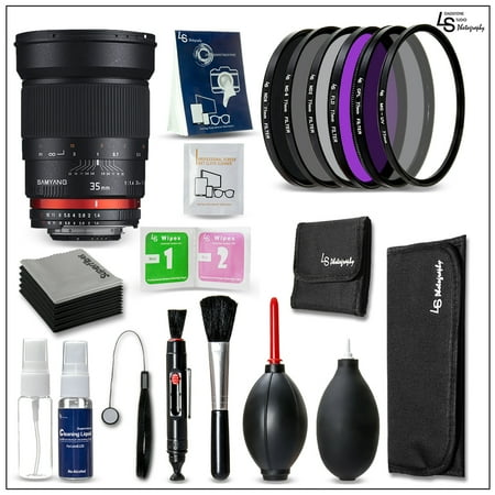 77mm MCUV, CPL, FLD, ND2, ND4, and ND8 Filters with Samyang 35mm F1.4 AS UMC Lens for Canon and DSLR Camera Cleaning Kit by Loadstone Studio WMLS1359