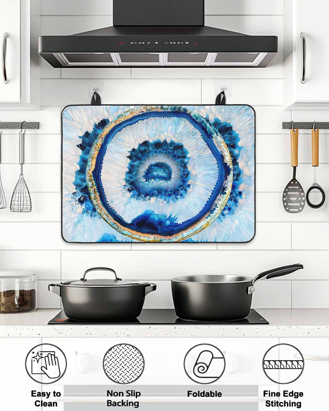Stove Top Covers for Electric Stove, Blue Abstract Marble Glass Stovetop Cover Protector, Modern Abstract Art Induction Cooktop Protector Oven Mat for Kitchen Countertop 24"x21"