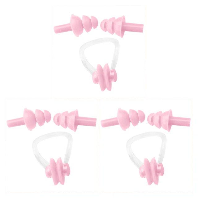 ziyahi Silicone Waterproof Nose Clip Soft Swimming Non-slip Earplug Sporting Surfing Portable Pool Swim Ear Protector Pink 3Set