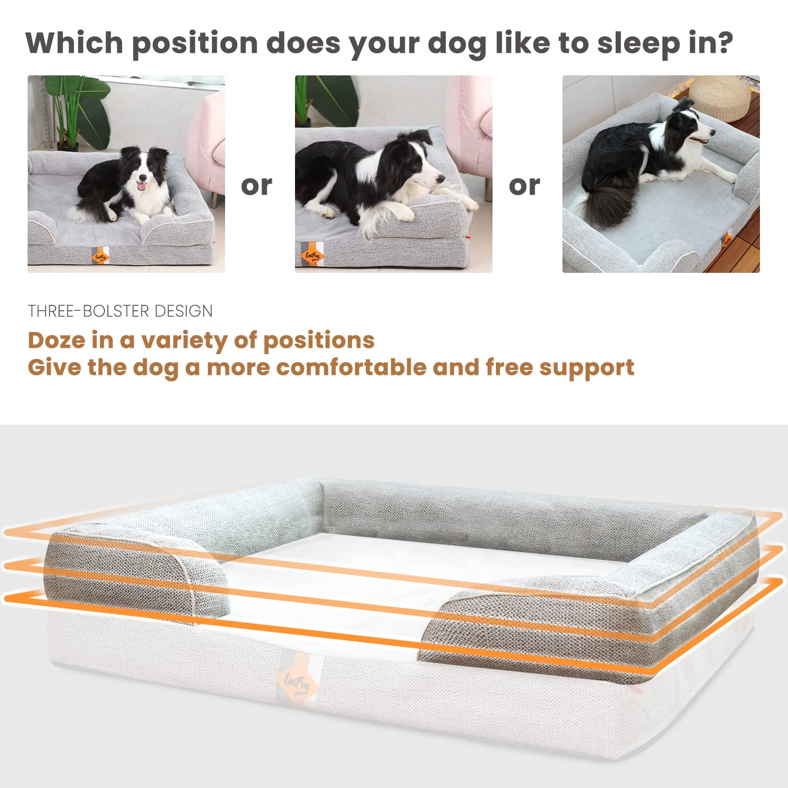 Laifug Orthopedic Premium Memory Foam Dog Bed, Dog Sofa with Washable and Removable Suede Cover, Waterproof Liner and Non-Slip Bottom
