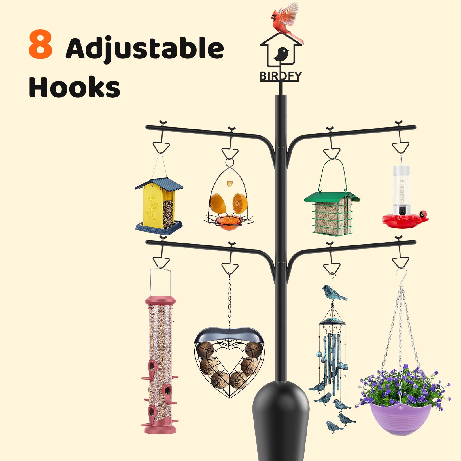 Bird Feeders Pole Netvue Birdfy Pole All Metal with 8 Hooks Squirrel Proof Station for Bird Feeder