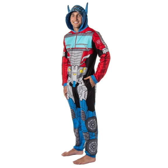 Transformers Men's Retro Autobots Character Hooded One Piece Union Suit Costume Pajama Loungewear Sleepwear
