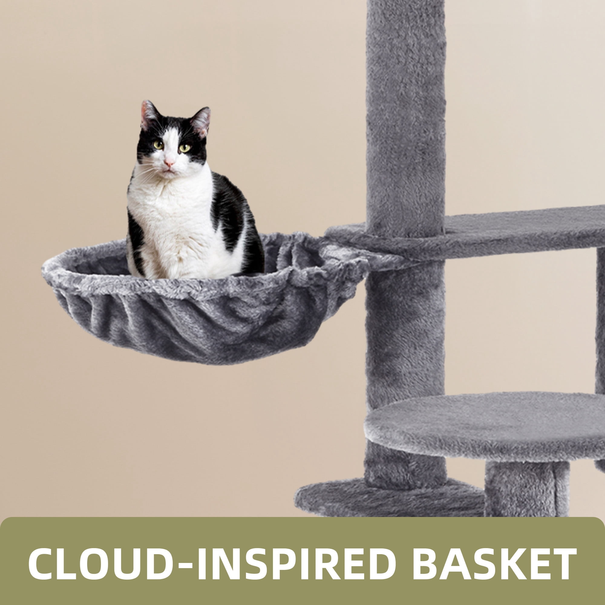 Uforic 70" Cat Tree Condo Multi-Level Tower with  Scratching Posts &Cozy Basket for Indoor  Cats, Light Gray