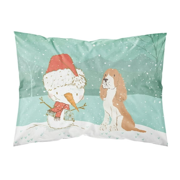 Red Spaniel Snowman Christmas Fabric Standard Pillowcase