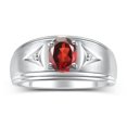thumbnail image 1 of RYLOS Men's Rings Sterling Silver Classic 8X6MM Oval Gemstone &  Diamond Ring Garnet January Birthstone Rings For Man Silver Rings Size 13, 1 of 7