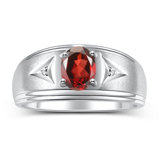 RYLOS Men's Rings Sterling Silver Classic 8X6MM Oval Gemstone & Diamond Ring Garnet January Birthstone Rings For Man Silver Rings Size 13