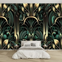 Modern Wallpaper Murals 3D Emerald Touched Gold Black Opulent Illustration Peel and Stick Removable Self-Adhesive PVC Wall Stickers for Nursery Kids Bedroom TV Wall Decor