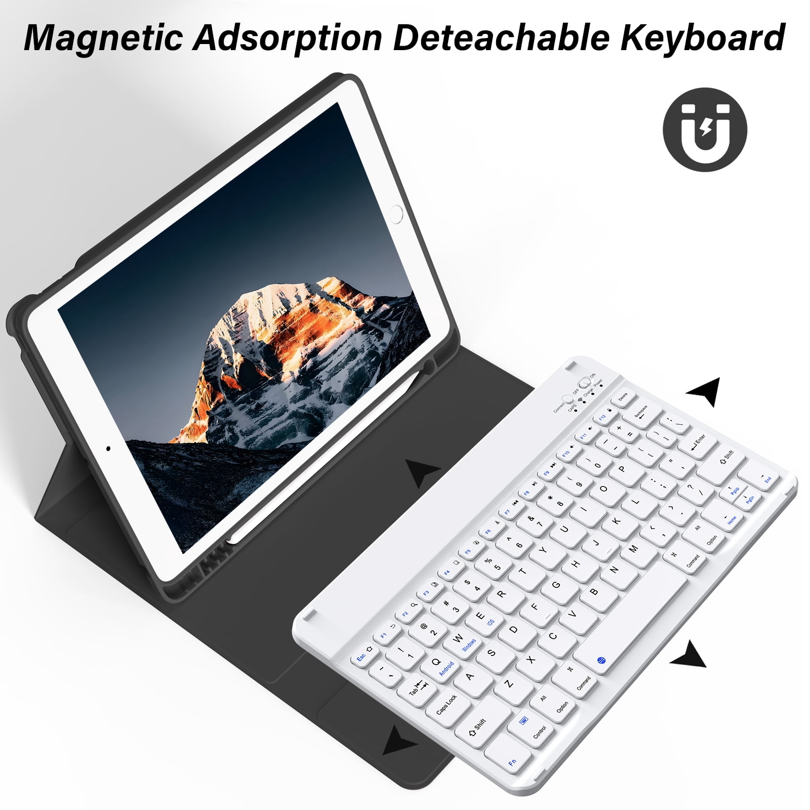 KenKe Keyboard Case for iPad 9th Generation 2021/8th Gen 2020/7th Gen 2019 10.2 Inch, Detachable Wireless Bluetooth Keyboard, Stand Folio Keyboard Cover with Pencil Holder, Auto Sleep/Wake, Black