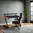thumbnail image 2 of AON Series 48" LED Gaming Desk with Riser Shelf, Cable Management Grommet, Cup Holder & Headphone Hook – Carbon Fiber Black, 2 of 8