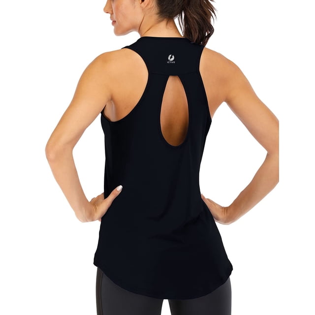 ICTIVE Camisetas de yoga para mujer, ajuste holgado, camisetas sin mangas para mujer, sin espalda, sin mangas, con abertura en la cerradura, espalda abierta, camisetas sin mangas para correr, camiseta