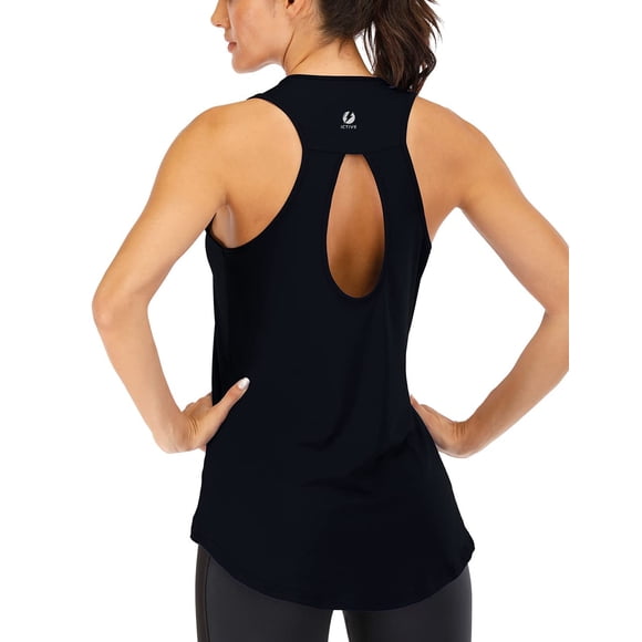 ICTIVE Camisetas de yoga para mujer, ajuste holgado, camisetas sin mangas para mujer, sin espalda, sin mangas, con abertura en la cerradura, espalda abierta, camisetas sin mangas para correr, camiseta