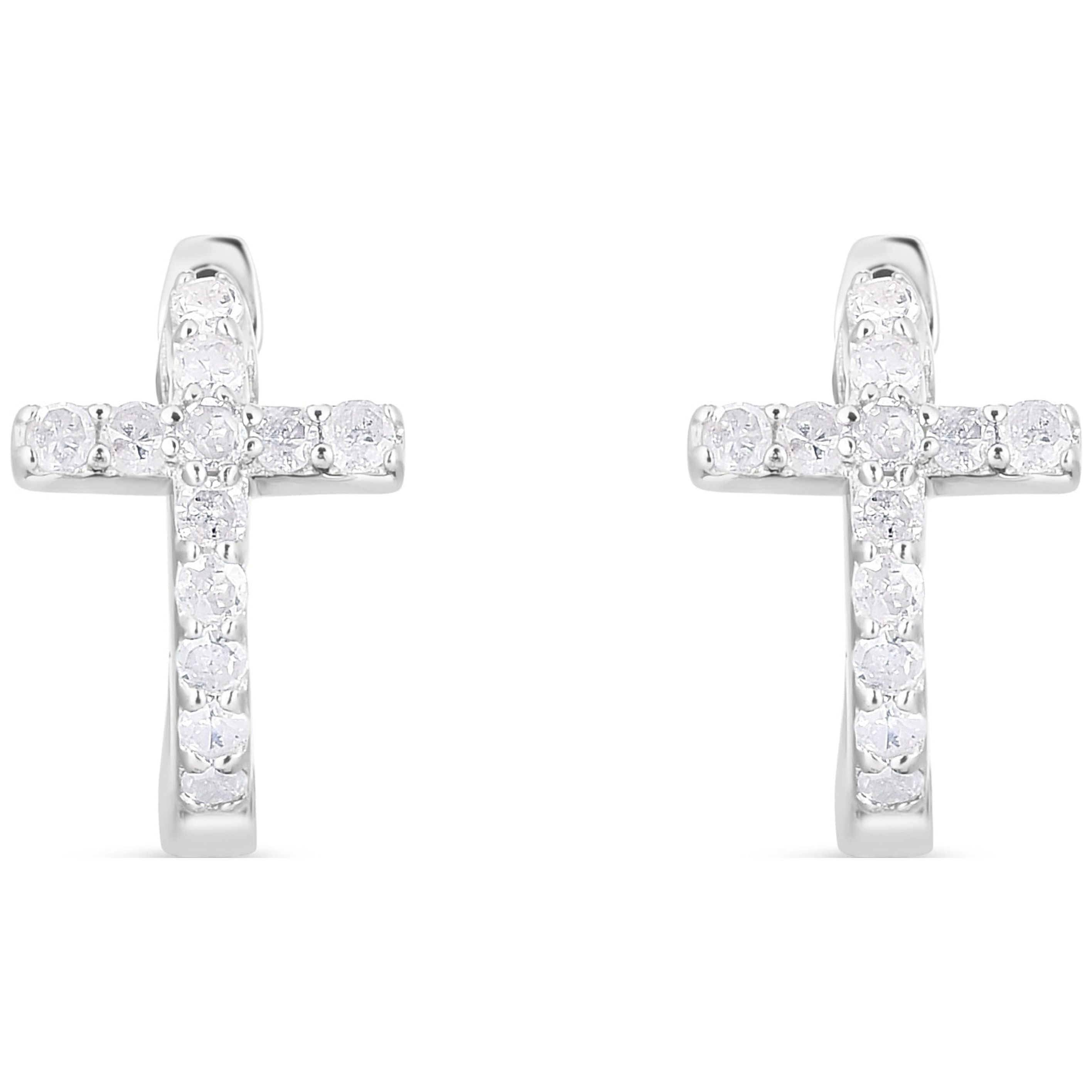 Natalia Drake 1/4 Cttw Diamond Cross Hoop Earrings for Women in Rhodium Plated Sterling Silver