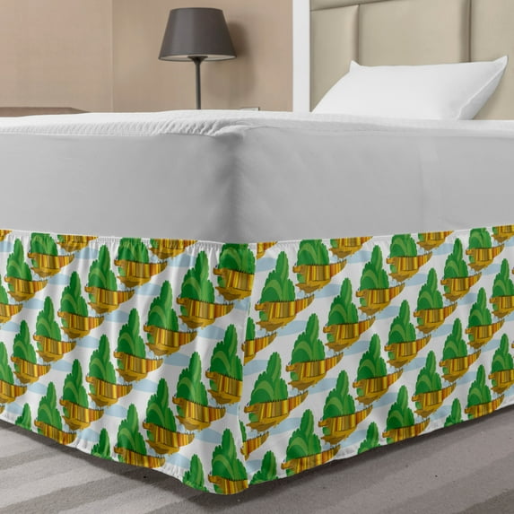 Alligator Bed Skirt, Crocodile Family in Green Bushes Striped Reptile Animals Childrens Fun Cartoon, Elastic Bedskirt Dust Ruffle Wrap Around for Bedding Decor, 4 Sizes, Multicolor, by Ambesonne