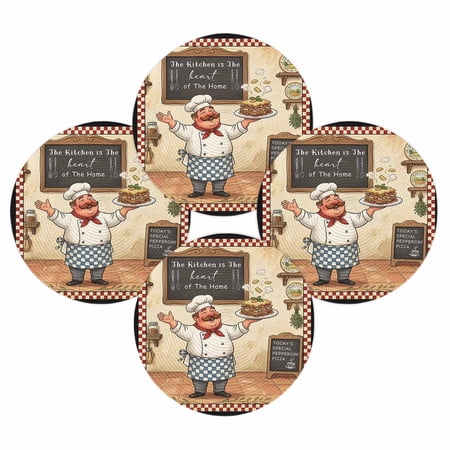 Round Placemats Set of 4 Funny Chef Place Mats Washable Woven Placemat Cozy Cooking Kitchen Red Plaid Circle Braided Table Mat for Kitchen Dining Table Party Home Decor 15 Inch Round Placemats Set of 4 Funny Chef Place Mats Washable Woven Placemat Cozy Cooking Kitchen Red Plaid Circle Braided Table Mat for Kitchen Dining Table Party Home Decor 15 Inch