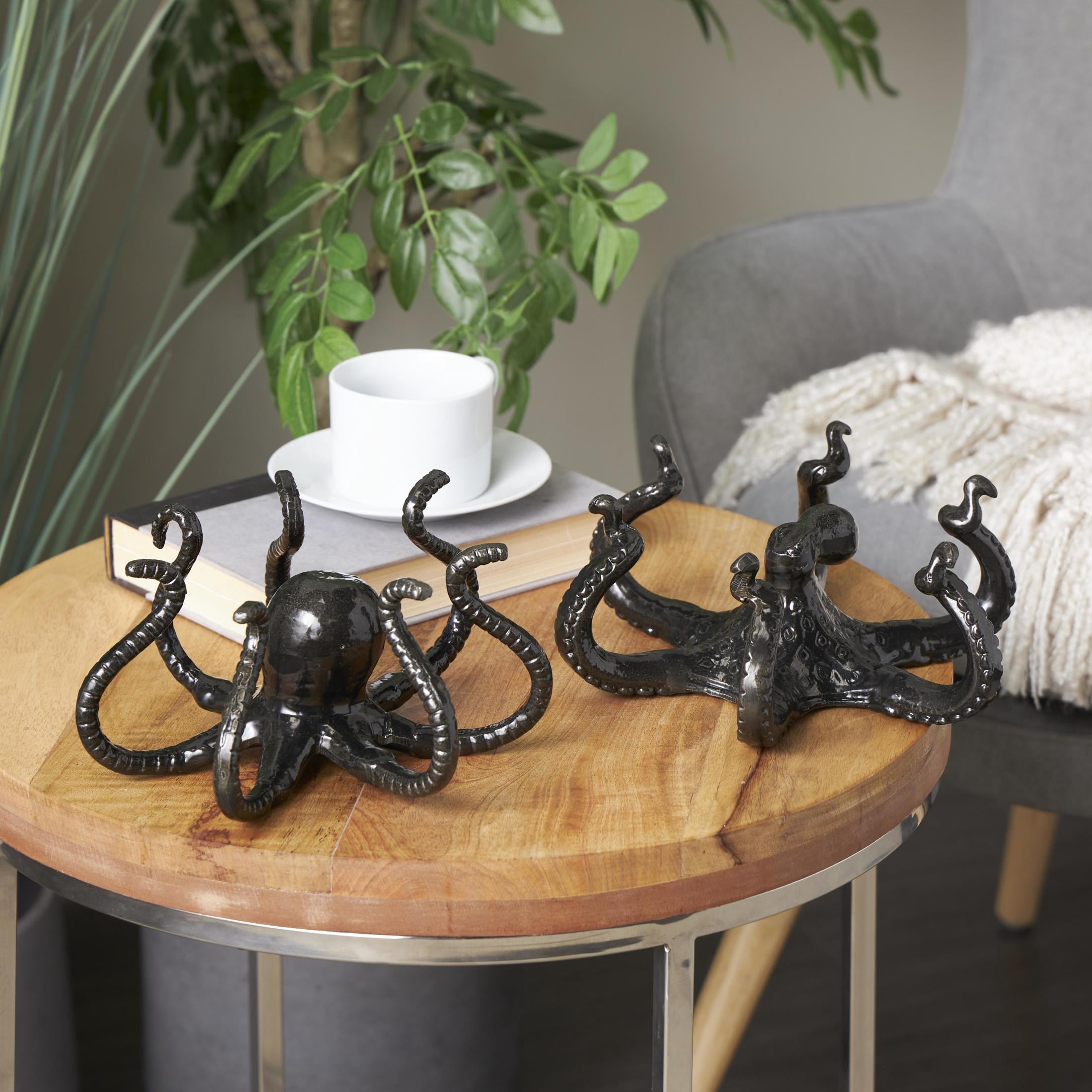 DecMode Black Metal Octopus Sculpture - Coastal Style Decor