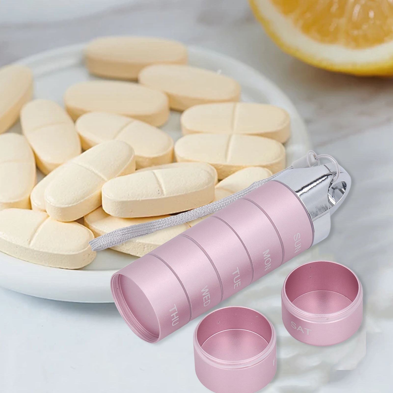 Metal Travel Pill Organizer, Aluminum Alloy Waterproof Weekly Pill Box, Portable Stackable 7 Day Pill Organizer Holder, Daily Use for Vitamin, Supplement, Fish Oil