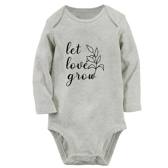 Let Love Grow Funny Rompers, Newborn Baby Unisex Bodysuits, Infant Jumpsuits, Toddler 0-12 Months Kids Long Sleeves Oufits (Gray, 0-6 Months)